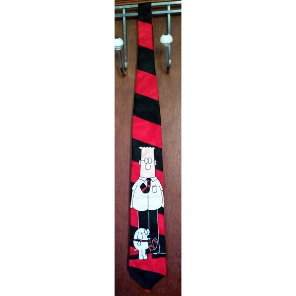 Dilbert & Dogbert Comic Strip Silk Black and Red Striped Necktie - Picture 1 of 9